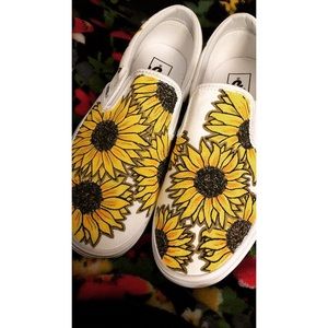 **** SOLD **** Hand Painted White Slip On Vans